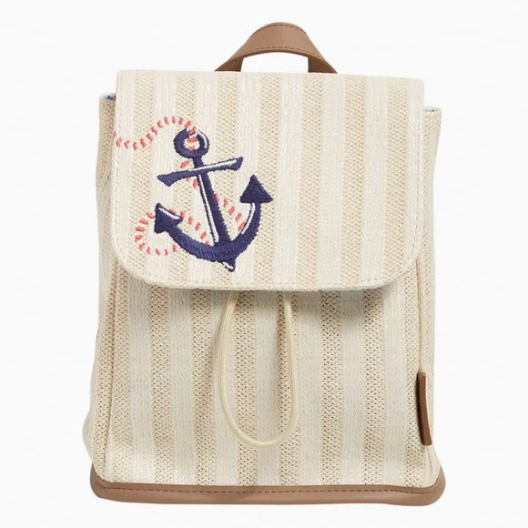 NWT Vera Bradley Navy Anchor Straw Backpack Vera Bradley Regatta Anchor Navy Straw Small Backpack NWOT  main image 4
